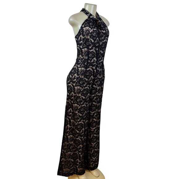 Julia Jordan Black & Nude Women’s Floral Lace Jumpsuit Halter Neck Sz 12 - Picture 2 of 13